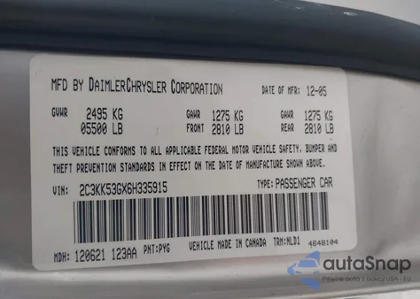 2006 Chrysler 300 Touring z USA, uszkodzony, nr VIN 2C3KK53GX6H335915